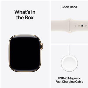 Apple Watch Series 10 GPS + Cellular, 42 mm, sport band, S/M, zelta titāna / bēša - Viedpulkstenis