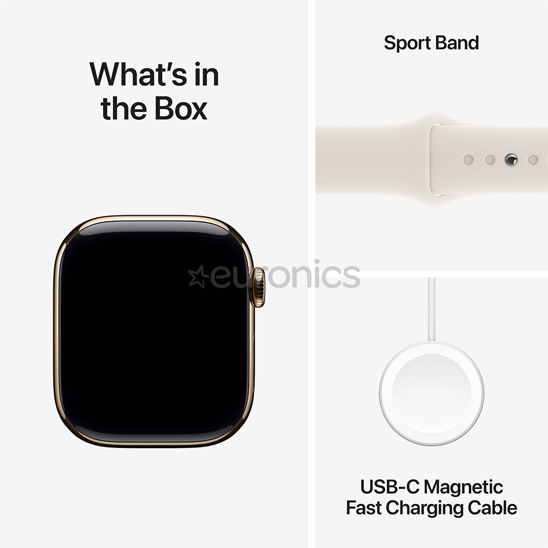 Apple Watch Series 10 GPS + Cellular, 42 mm, sport band, S/M, zelta titāna / bēša - Viedpulkstenis