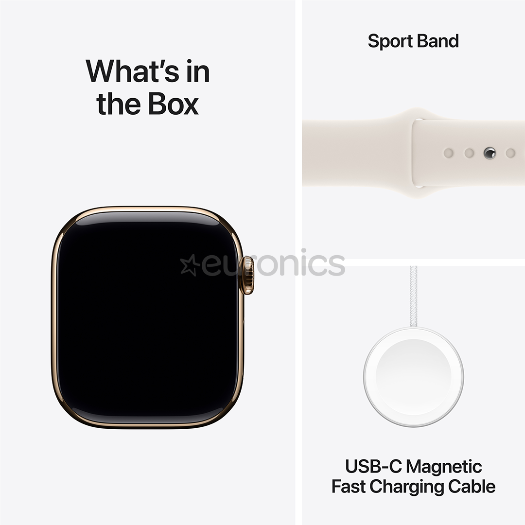 Apple Watch Series 10 GPS + Cellular, 42 mm, sport band, S/M, zelta titāna / bēša - Viedpulkstenis