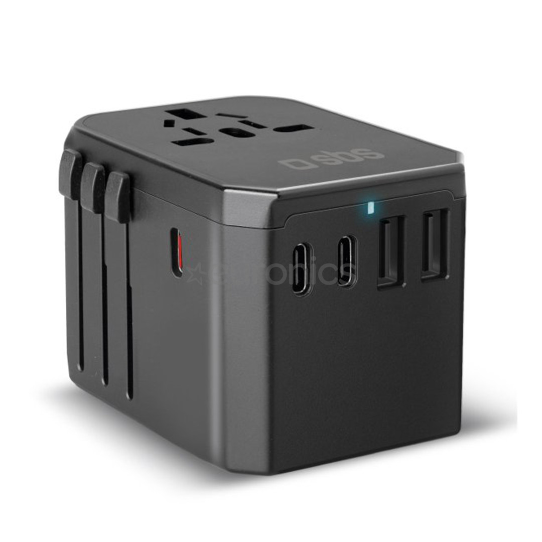 SBS GaN universal travel adapter, 70 W, melna - Lādētājs