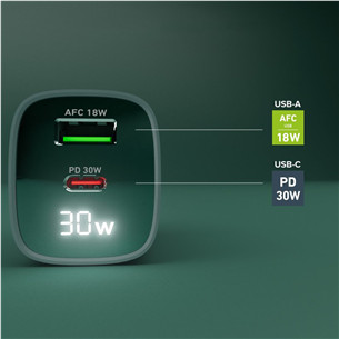 SBS LCD Wall Charger, USB-A, USB-C, LCD, 30 W, gaiši zila - Lādētājs