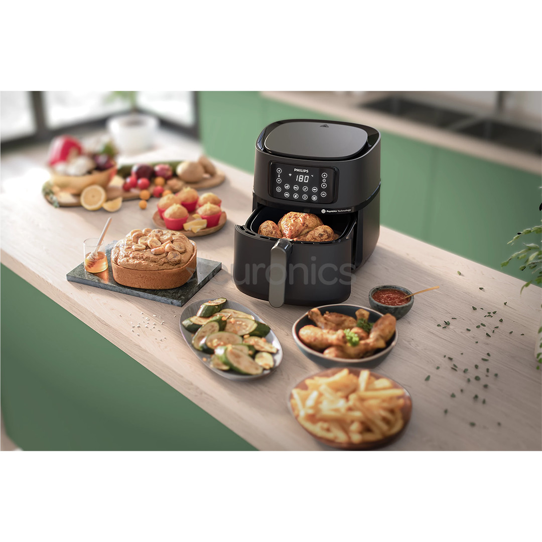 Philips Airfryer 5000 XXL Connected, 7.2 L, 2000 W, melna - Karstā gaisa friteris + 2 piederumi