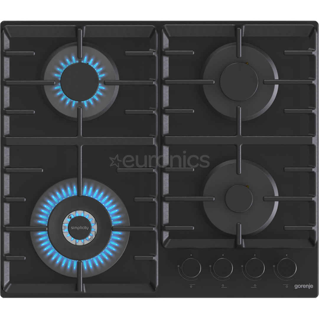 Gorenje, platums 60 cm, melna - Iebūvējama gāzes plīts virsma