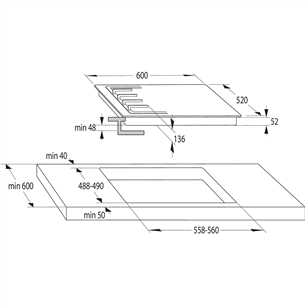 Gorenje, width 60 cm, black - Built-in gas hob