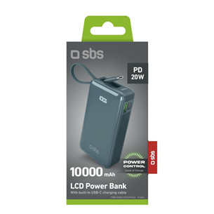 SBS LCD Power Bank, 10000  mAh, zila - Portatīvais barošanas avots