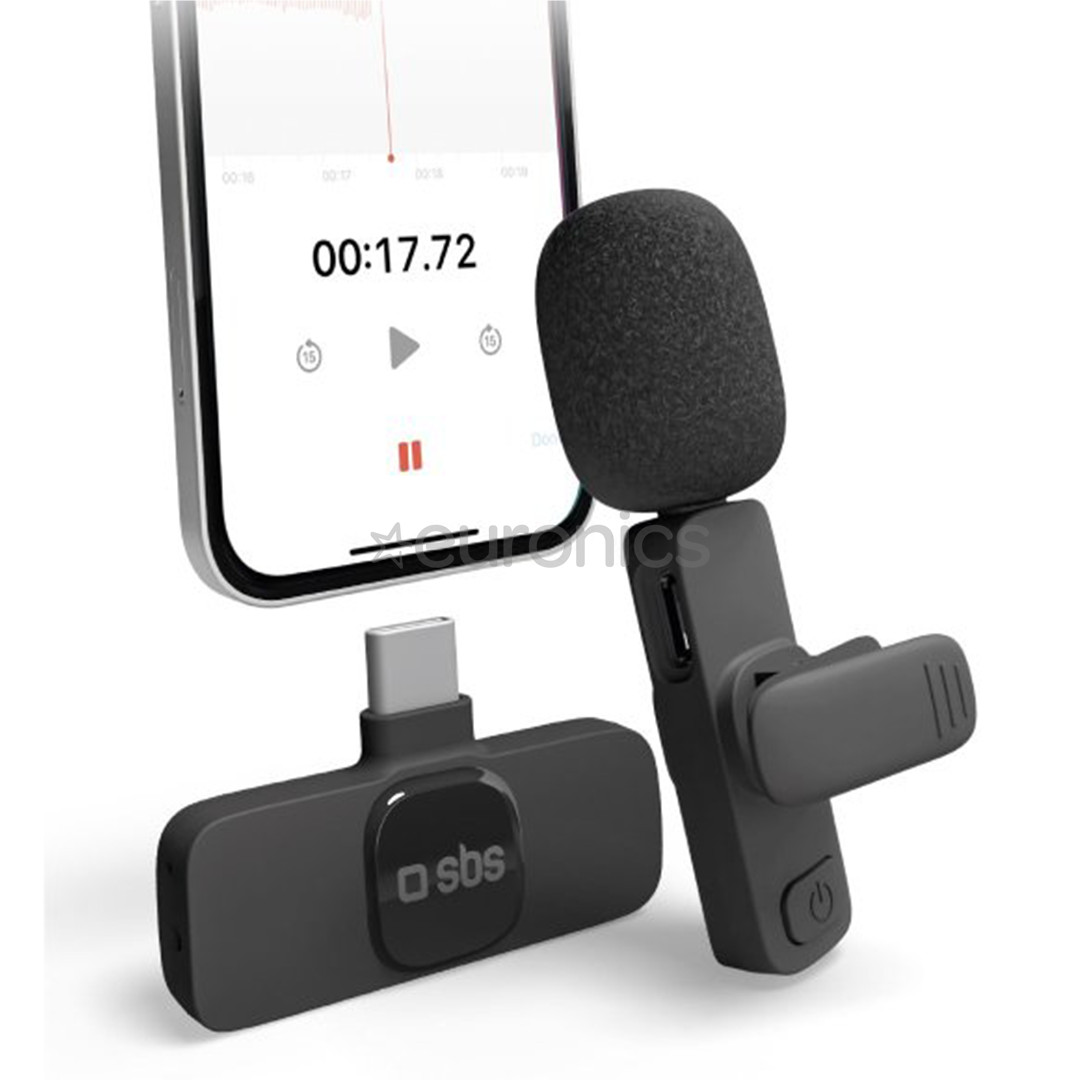 SBS Wireless Microphone, USB-C, melna - Bezvadu mikrofons