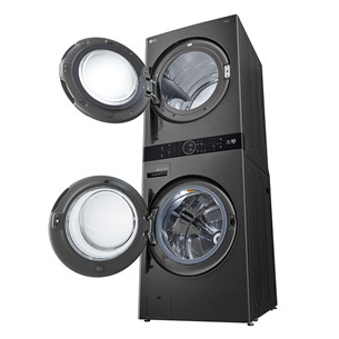 LG, 12 kg + 10 kg, dziļums 66 cm, 1400 apgr/min, melna - Veļas mazgājamā mašīna + veļas žāvētājs