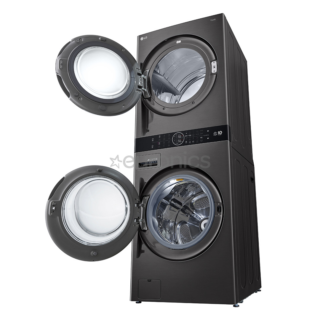 LG, 12 kg + 10 kg, dziļums 66 cm, 1400 apgr/min, melna - Veļas mazgājamā mašīna + veļas žāvētājs