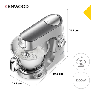 Kenwood Titanium Chef Baker, 5 L/1.6 L, 1200 W, sudraba - Virtuves kombains