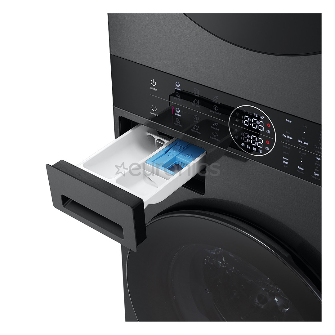 LG, 12 kg + 10 kg, dziļums 66 cm, 1400 apgr/min, melna - Veļas mazgājamā mašīna + veļas žāvētājs