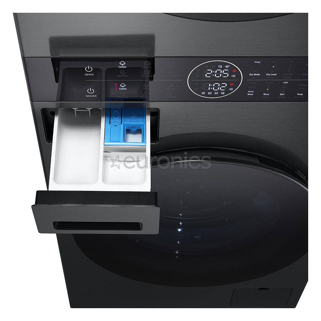 LG, 12 kg + 10 kg, dziļums 66 cm, 1400 apgr/min, melna - Veļas mazgājamā mašīna + veļas žāvētājs