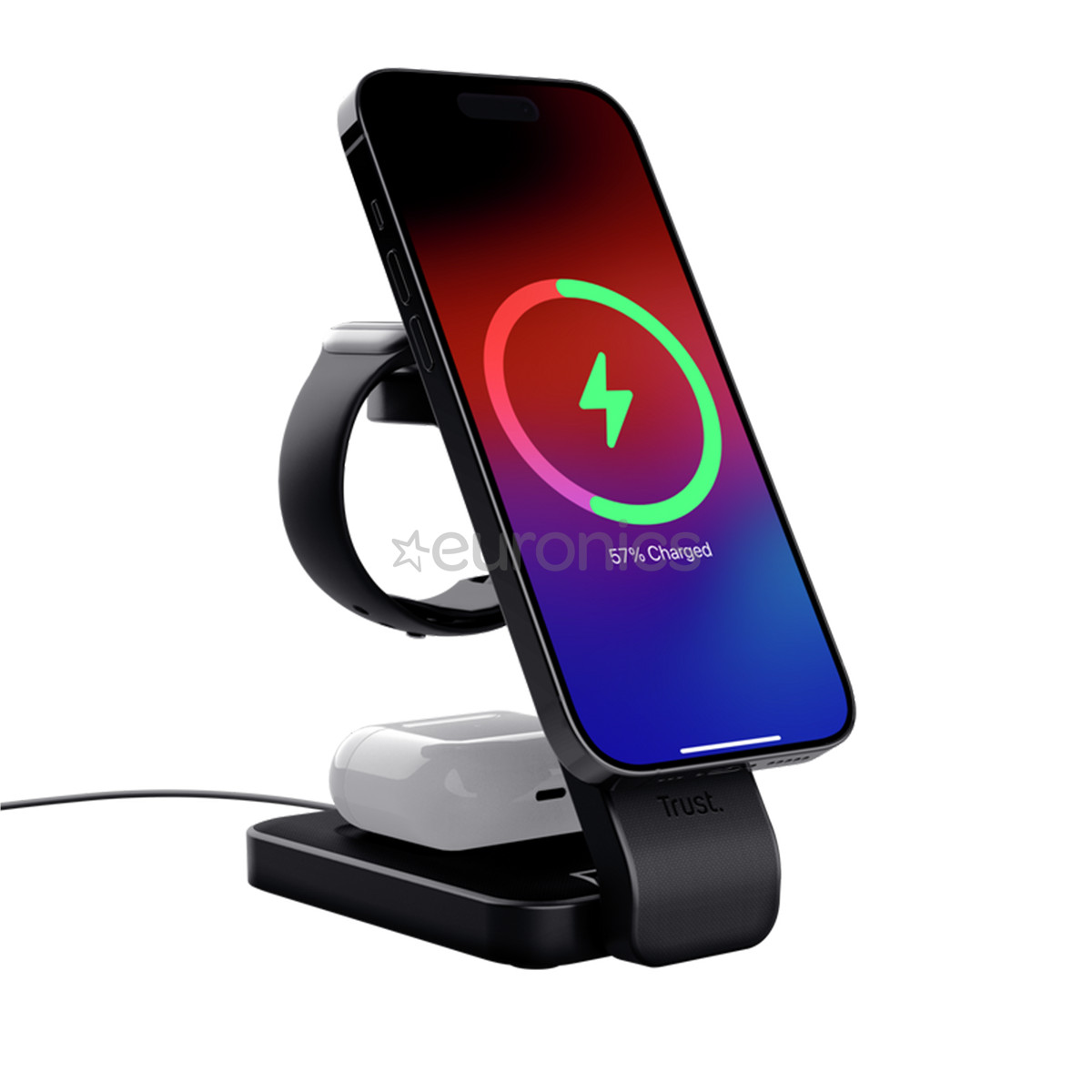 Trust Viro 3-in-1 Wireless Magnetic Charge Stand, Qi, black - Wireless charging dock