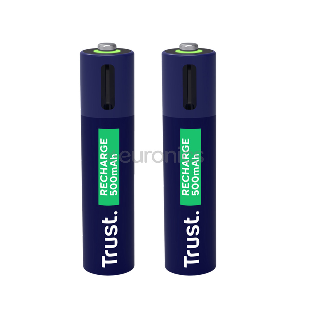 Trust USB-C rechargeable AAA batteries, 2 gab. - Uzlādējamas baterijas