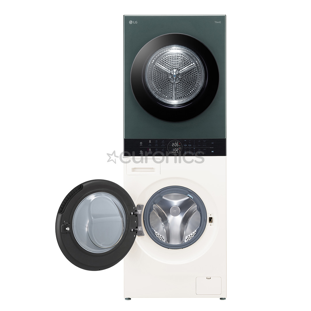LG, 12 кг + 10 кг, глубина 66 см, 1400 об/мин, бежевый/зеленый - Стиральная машина + сушильная машина