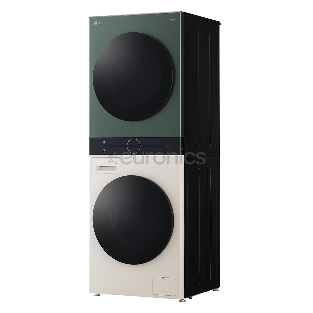 LG, 12 кг + 10 кг, глубина 66 см, 1400 об/мин, бежевый/зеленый - Стиральная машина + сушильная машина