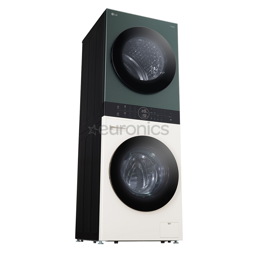 LG, 12 кг + 10 кг, глубина 66 см, 1400 об/мин, бежевый/зеленый - Стиральная машина + сушильная машина