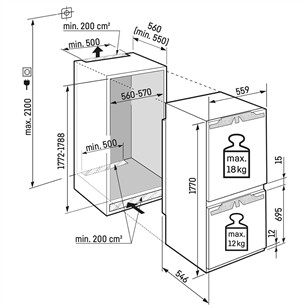 Liebherr, NoFrost, 253 L, augstums 177 cm - Iebūvējams ledusskapis