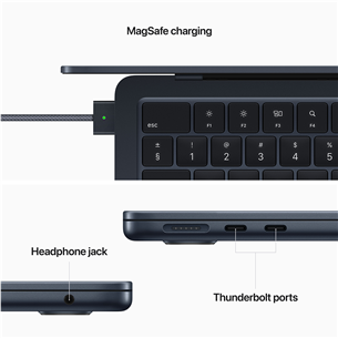 Apple MacBook Air 13" (2024), M3 8C/10C, 24 GB, 512 GB, RUS, melna - Portatīvais dators