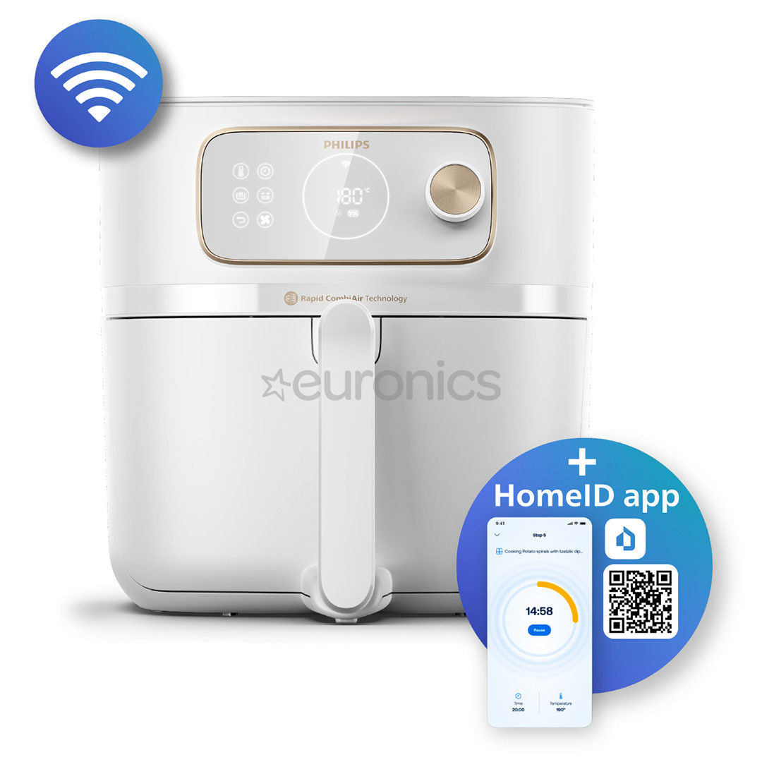 Philips, Airfryer Combi XXL Connected, 8.3 L, 2200 W, balta - Karstā gaisa friteris + tvaicēšanas piederums