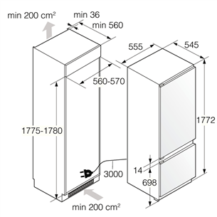 Asko, No Frost, 229 L, augstums 178 cm - Iebūvējams ledusskapis