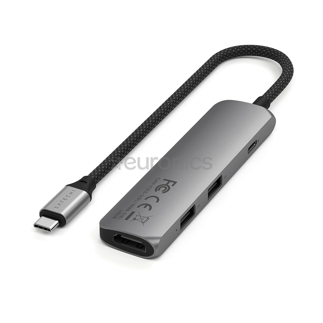 Satechi 4-in-1 USB-C Slim Multiport Adapter 4K, серый - USB-хаб