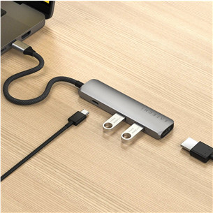 Satechi 4-in-1 USB-C Slim Multiport Adapter 4K, серый - USB-хаб