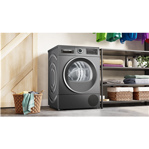Bosch Series 6, siltumsūkņa tehnoloģija, 9 kg, dziļums 61.3 cm, pelēka - Veļas žāvētājs