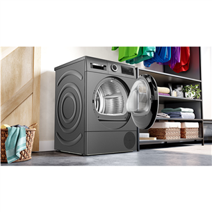 Bosch Series 6, siltumsūkņa tehnoloģija, 9 kg, dziļums 61.3 cm, pelēka - Veļas žāvētājs