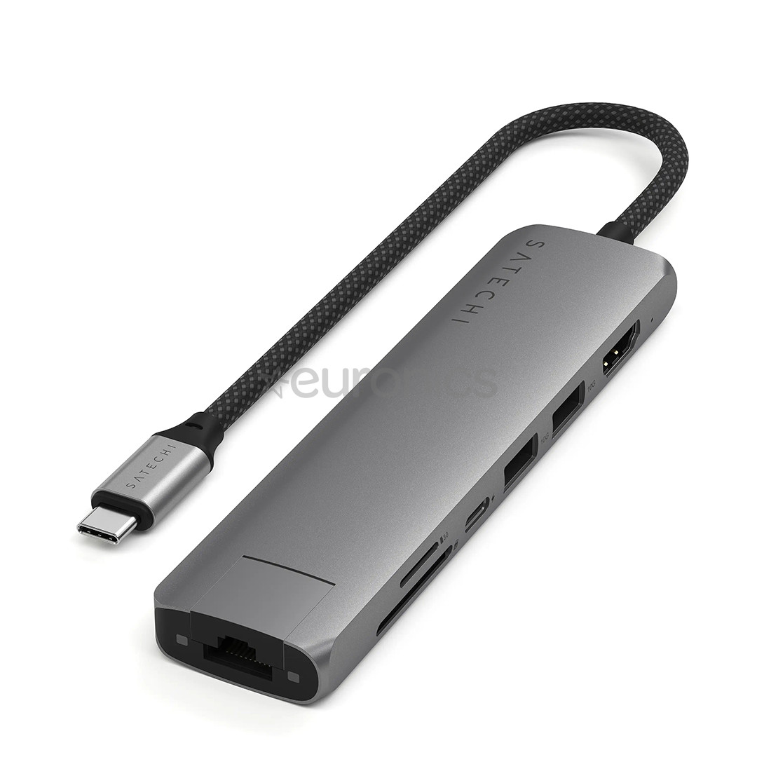 Satechi 7-in-1 USB-C Slim Multiport Adapter with Ethernet, серый - USB-хаб