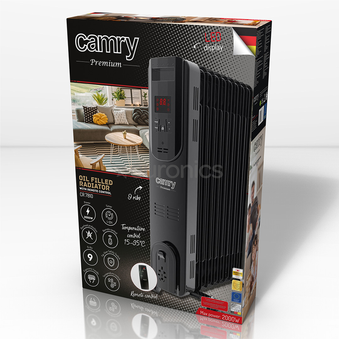 Camry, 9 sekcijas, 2000 W, melna - Eļļas radiators