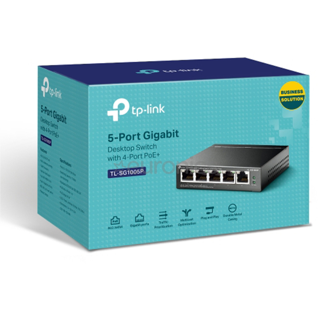TP-Link SG1005P V2, gigabit, pelēka - Komutators