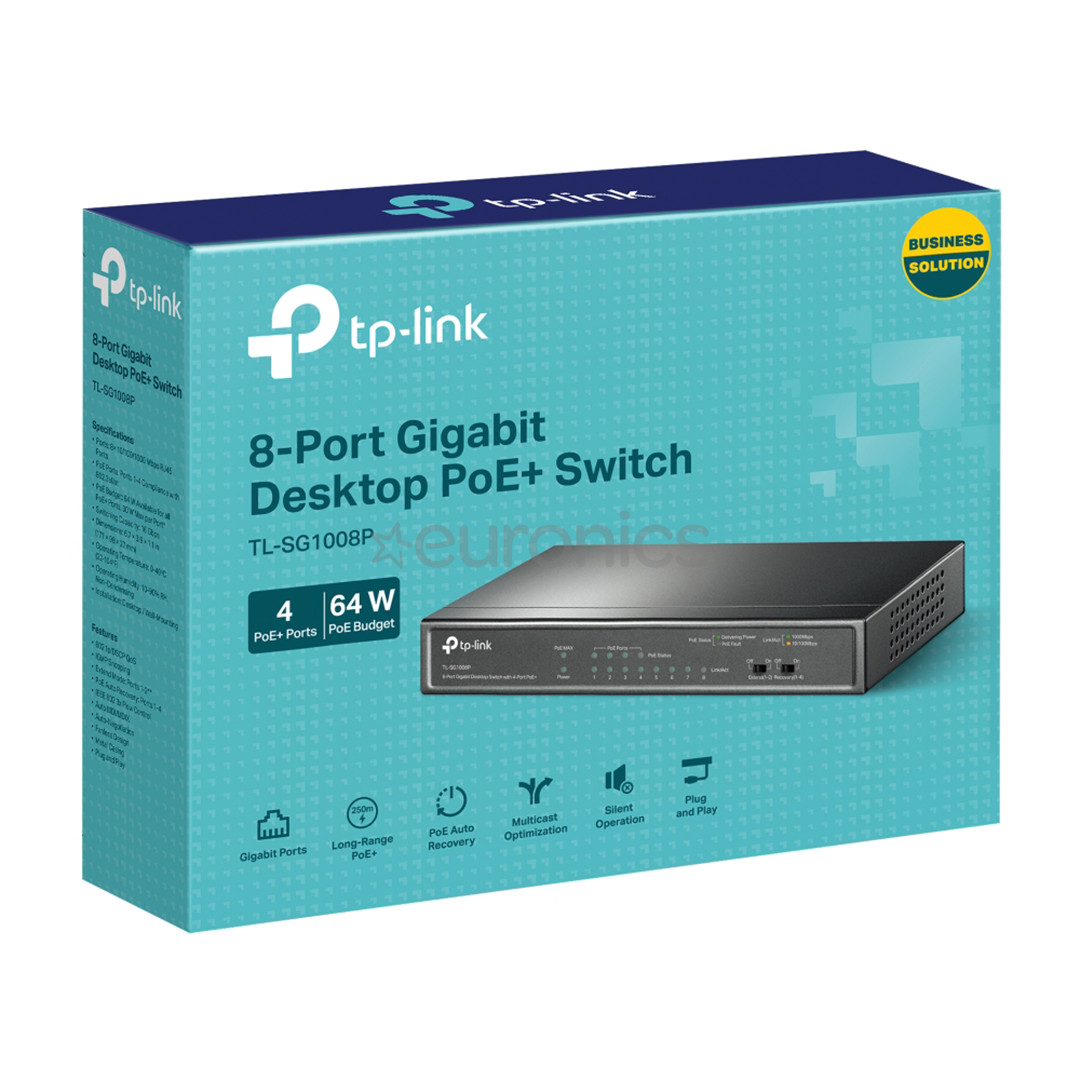 TP-Link SG1008P V2, gigabit, серый - Коммутатор