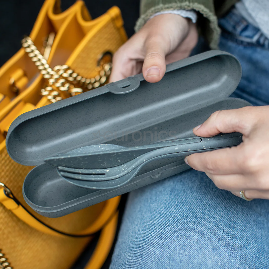 KOZIOL, Klikk Ready, nature flower blue - Cutlery set