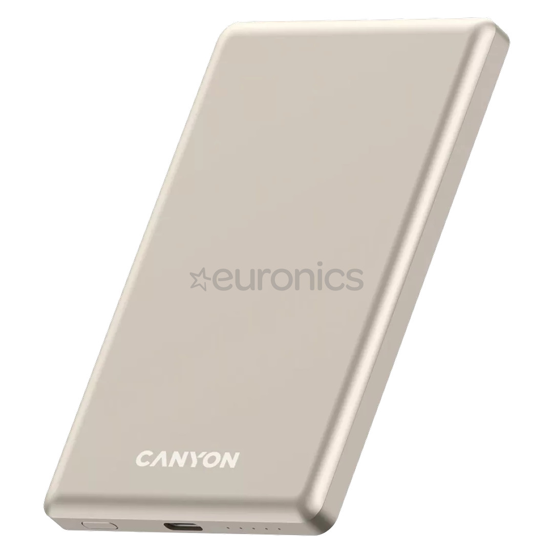 Canyon OnCharge 505 Slim Magsafe, 5000 mAh, wireless charging, USB-C, beige - Powerbank