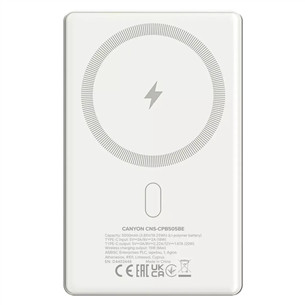 Canyon OnCharge 505 Slim Magsafe, 5000 mAh, wireless charging, USB-C, beige - Powerbank