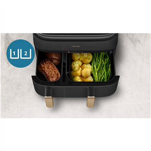 Philips 5000 Series Dual Basket, 2750 W, 9 L, melna - Karstā gaisa friteris
