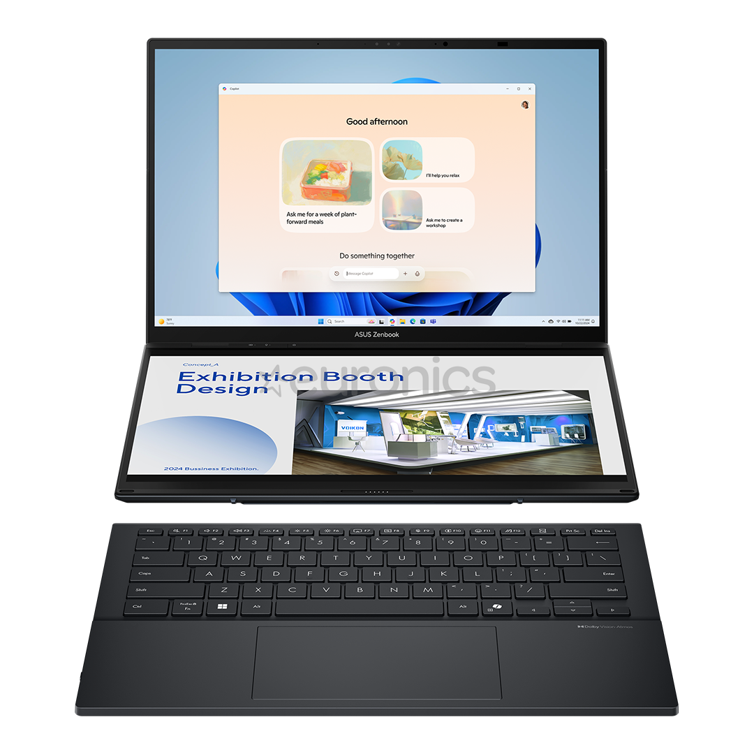 Asus Zenbook Duo OLED, 14'', 3K, OLED, 120 Hz, Ultra 9, 32 GB, 2 TB, ENG, tumši pelēka - Portatīvais dators