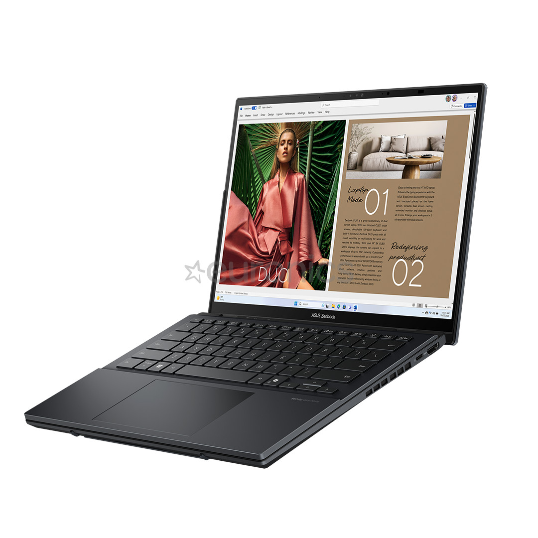 Asus Zenbook Duo OLED, 14'', 3K, OLED, 120 Hz, Ultra 9, 32 GB, 2 TB, ENG, tumši pelēka - Portatīvais dators