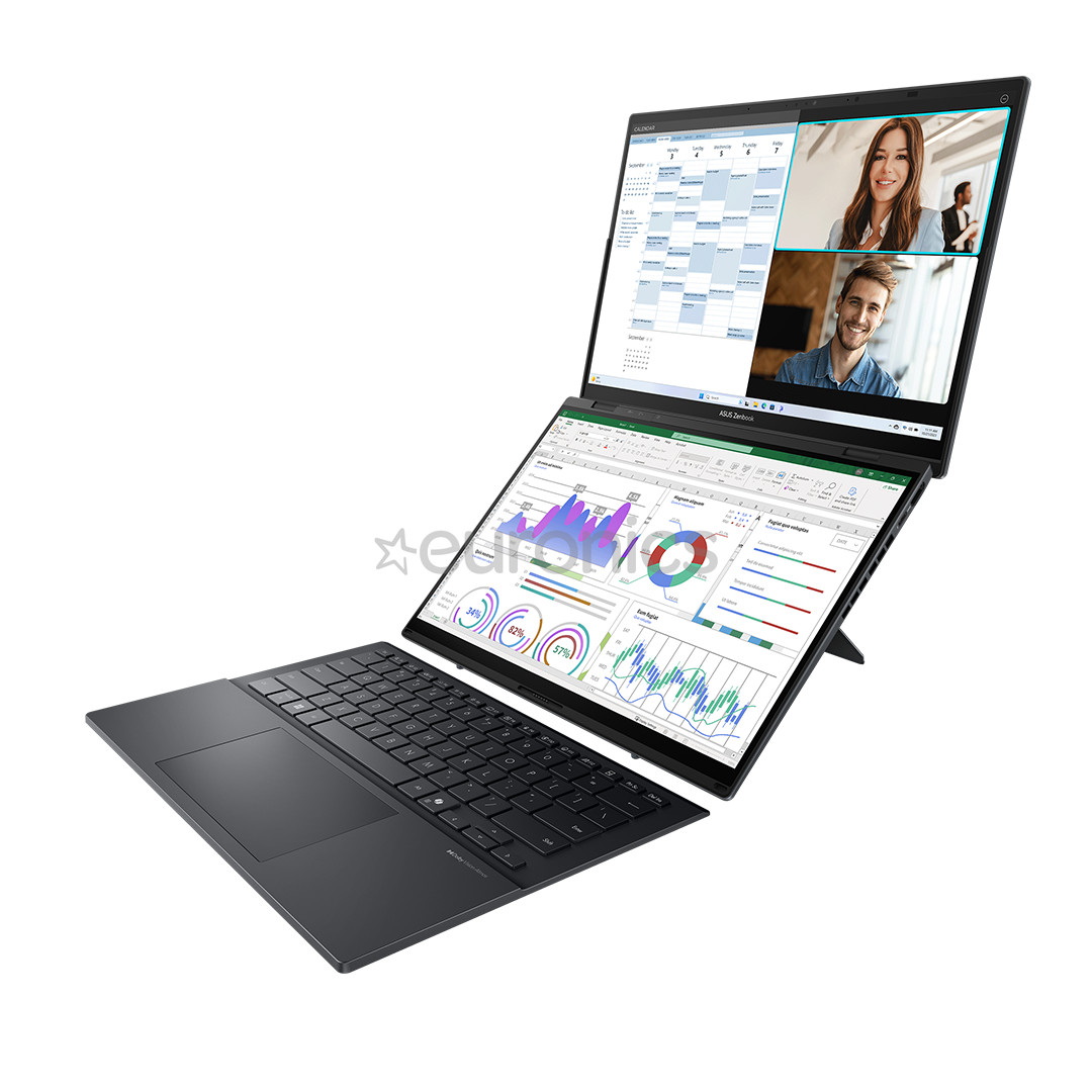 Asus Zenbook Duo OLED, 14'', 3K, OLED, 120 Hz, Ultra 9, 32 GB, 2 TB, ENG, tumši pelēka - Portatīvais dators