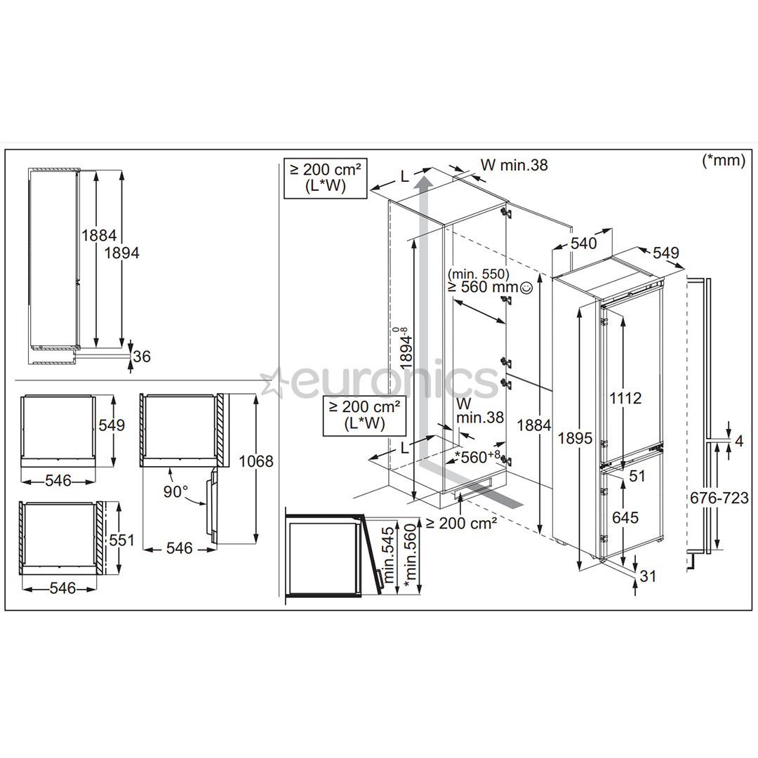 Electrolux 600 Series, No Frost, 269 L, height 189 cm - Built-in Refrigerator