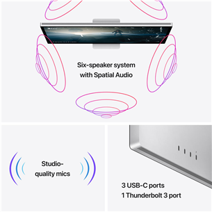 Apple Studio Display,  27", 5K, LED IPS, USB-C, nano-texture glass, VESA adapteris, sudraba - Monitors