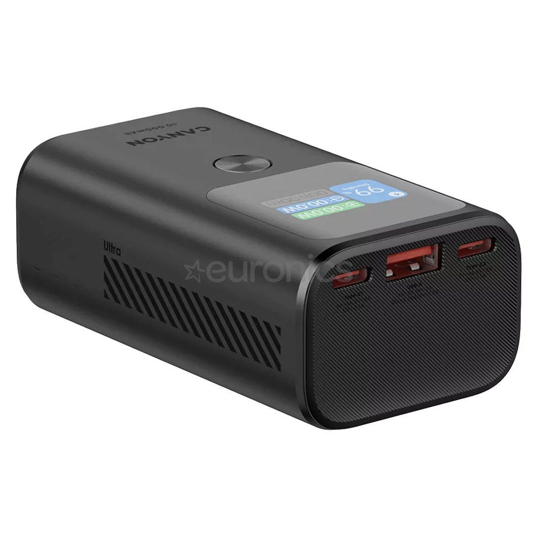 Canyon OnPower 130, 10000 mAh, tumši pelēka - Portatīvais barošanas avots