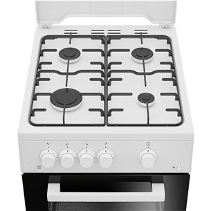 Beko, 60 L, platums 50 cm, balta - Gāzes plīts ar gāzes virsmu