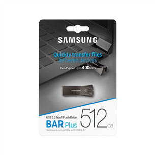 Samsung BAR Plus, USB 3.1, 512 GB, pelēka - USB zibatmiņa