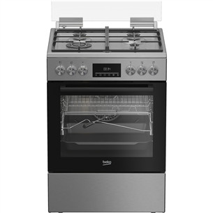 Beko, 72 L, platums 60 cm, nerūsējošā tērauda - Elektriskā plīts ar gāzes virsmu FBMA61330GXDT