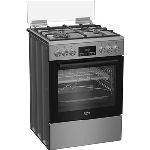 Beko, 72 л, ширина 60 см, нерж. сталь - Газовая плита с электрической духовкой