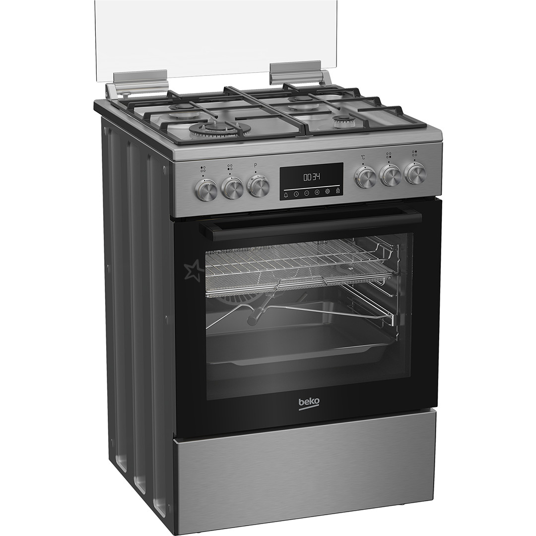 Beko, 72 л, ширина 60 см, нерж. сталь - Газовая плита с электрической духовкой