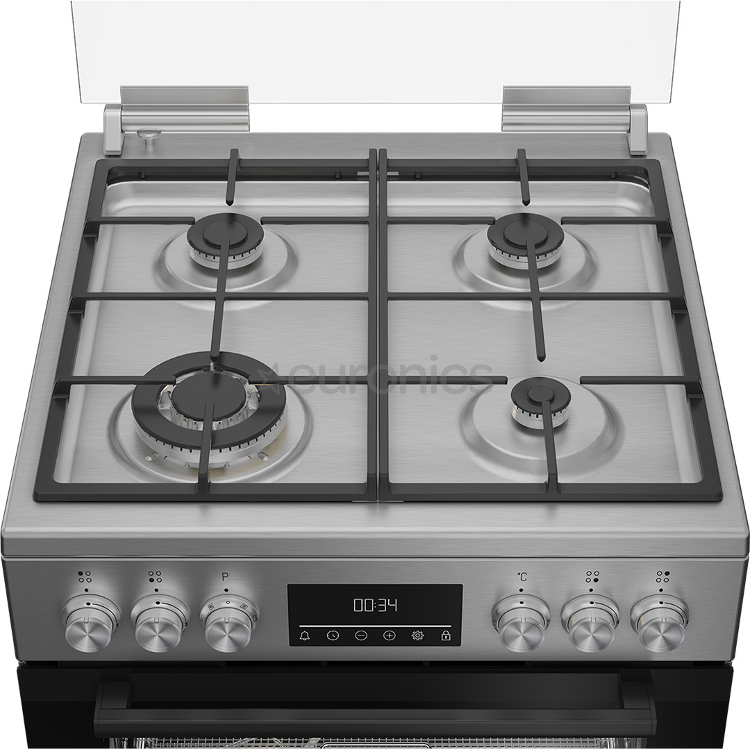 Beko, 72 л, ширина 60 см, нерж. сталь - Газовая плита с электрической духовкой