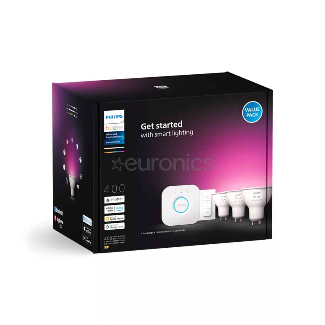 Philips Hue Starter Kit, Smart Spotlights, Dimmer Switch, GU10 3 шт. - Комплект умных ламп