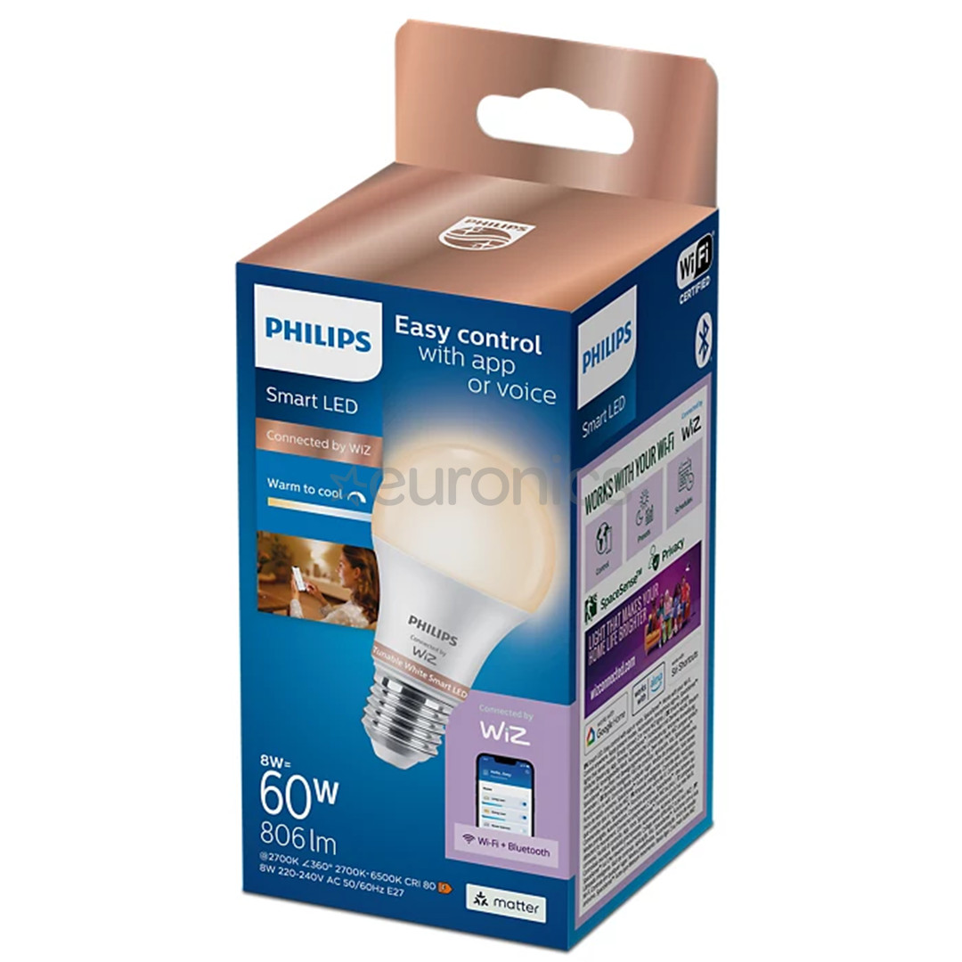 Philips Wiz Smart LED Bulb, E27, 1 gab., balta - Viedā spuldze